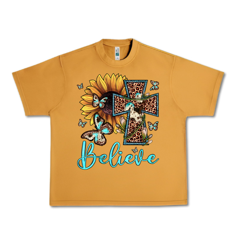 Believe Leopard Cross Sunflower Butterfly Urban Heavy Tee by JahusDesignShop | Teevron
