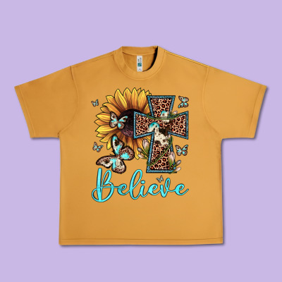 Believe Leopard Cross Sunflower Butterfly Urban Heavy Tee Designed By Jahusdesignshop