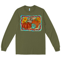 Army Green pumpkin sunflower Long Sleeve Tee - AdoDesignShop