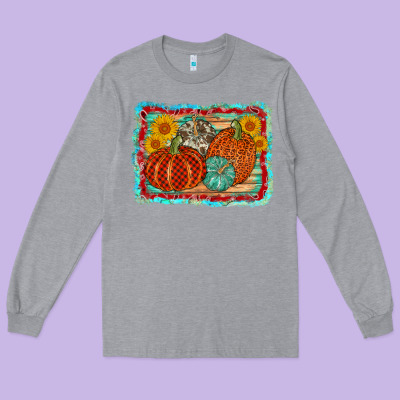 Pumpkin Sunflower Long Sleeve Tee Designed By Adodesignshop