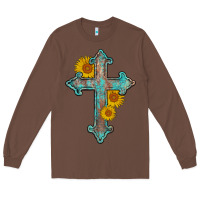Chestnut turquoise sunflower cross Long Sleeve Tee - AdoDesignShop