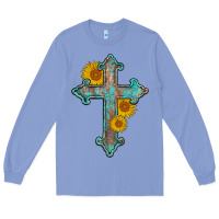 Colony Blue turquoise sunflower cross Long Sleeve Tee - AdoDesignShop
