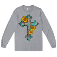 Heather Grey turquoise sunflower cross Long Sleeve Tee - AdoDesignShop