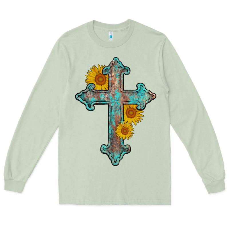 Turquoise Sunflower Cross Long Sleeve Tee by AdoDesignShop | Teevron