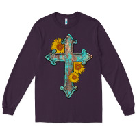Plum turquoise sunflower cross Long Sleeve Tee - AdoDesignShop