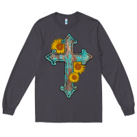 Smoke turquoise sunflower cross Long Sleeve Tee - AdoDesignShop