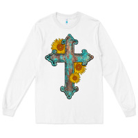 White turquoise sunflower cross Long Sleeve Tee - AdoDesignShop
