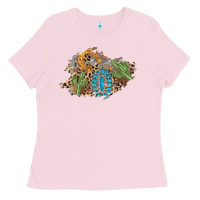 Bubblegum Pink horseshoe leopard gemstone cactus patch Ladies Tee - AdoDesignShop