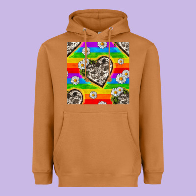 Pride Lgbtq+ Cowhide Hearts And Daisy Patterns Heavyweight Hoodie Designed By Bundleandbundleshop
