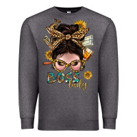 Charcoal Heather Western Messy Bun Boss Lady With Money Premium Sweatshirt - BundleAndBundleShop
