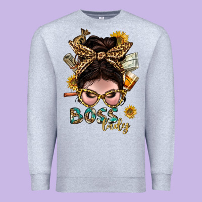 Western Messy Bun Boss Lady With Money Premium Sweatshirt Designed By Bundleandbundleshop