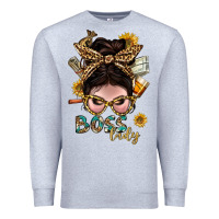 Heather Grey Western Messy Bun Boss Lady With Money Premium Sweatshirt - BundleAndBundleShop