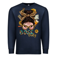 Navy Western Messy Bun Boss Lady With Money Premium Sweatshirt - BundleAndBundleShop