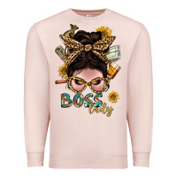 Pale Pink Western Messy Bun Boss Lady With Money Premium Sweatshirt - BundleAndBundleShop