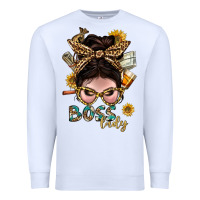 White Western Messy Bun Boss Lady With Money Premium Sweatshirt - BundleAndBundleShop