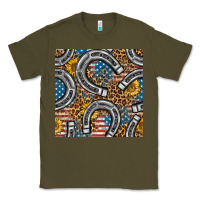 Army Green American Flag Horseshoe Deamless Pattern Classic Tee - BundleAndBundleShop