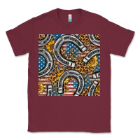 Burgundy American Flag Horseshoe Deamless Pattern Classic Tee - BundleAndBundleShop