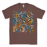 Chestnut American Flag Horseshoe Deamless Pattern Classic Tee - BundleAndBundleShop