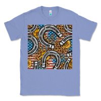 Colony Blue American Flag Horseshoe Deamless Pattern Classic Tee - BundleAndBundleShop
