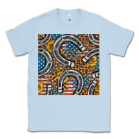 Dusty Blue American Flag Horseshoe Deamless Pattern Classic Tee - BundleAndBundleShop