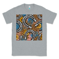 Heather Grey American Flag Horseshoe Deamless Pattern Classic Tee - BundleAndBundleShop