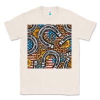 Natural American Flag Horseshoe Deamless Pattern Classic Tee - BundleAndBundleShop