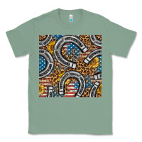 Sage American Flag Horseshoe Deamless Pattern Classic Tee - BundleAndBundleShop