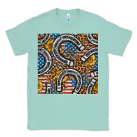 Seafoam American Flag Horseshoe Deamless Pattern Classic Tee - BundleAndBundleShop