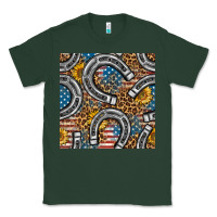 Sports Green American Flag Horseshoe Deamless Pattern Classic Tee - BundleAndBundleShop