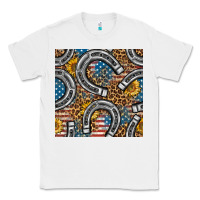 White American Flag Horseshoe Deamless Pattern Classic Tee - BundleAndBundleShop