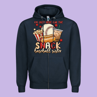I'm Just Here For The Snack Baseball Sister Zipper Hoodie Designed By Maliassmallbusiness