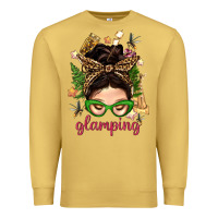 Antique Gold Glamping Messy Bun With Glamping Camp Tent Bbs Premium Sweatshirt - BundleAndBundleShop