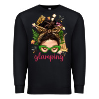 Black Glamping Messy Bun With Glamping Camp Tent Bbs Premium Sweatshirt - BundleAndBundleShop