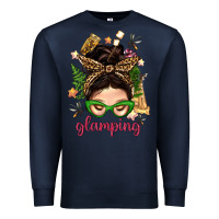Navy Glamping Messy Bun With Glamping Camp Tent Bbs Premium Sweatshirt - BundleAndBundleShop