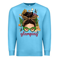 Ocean Blue Glamping Messy Bun With Glamping Camp Tent Bbs Premium Sweatshirt - BundleAndBundleShop