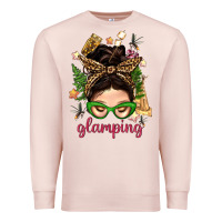 Pale Pink Glamping Messy Bun With Glamping Camp Tent Bbs Premium Sweatshirt - BundleAndBundleShop