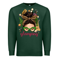Sports Green Glamping Messy Bun With Glamping Camp Tent Bbs Premium Sweatshirt - BundleAndBundleShop