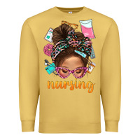 Antique Gold Messy Bun Nursing With Leopard Glasses Bbs Premium Sweatshirt - BundleAndBundleShop