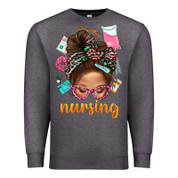 Charcoal Heather Messy Bun Nursing With Leopard Glasses Bbs Premium Sweatshirt - BundleAndBundleShop