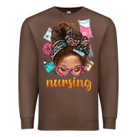 Chestnut Messy Bun Nursing With Leopard Glasses Bbs Premium Sweatshirt - BundleAndBundleShop