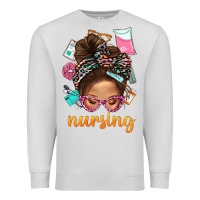 Dove Grey Messy Bun Nursing With Leopard Glasses Bbs Premium Sweatshirt - BundleAndBundleShop