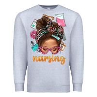 Heather Grey Messy Bun Nursing With Leopard Glasses Bbs Premium Sweatshirt - BundleAndBundleShop