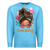 Ocean Blue Messy Bun Nursing With Leopard Glasses Bbs Premium Sweatshirt - BundleAndBundleShop