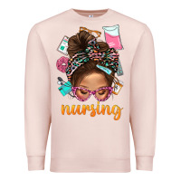Pale Pink Messy Bun Nursing With Leopard Glasses Bbs Premium Sweatshirt - BundleAndBundleShop