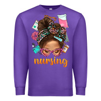Purple Messy Bun Nursing With Leopard Glasses Bbs Premium Sweatshirt - BundleAndBundleShop
