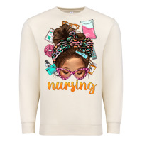 Sandshell Messy Bun Nursing With Leopard Glasses Bbs Premium Sweatshirt - BundleAndBundleShop