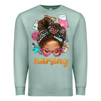 Seafoam Messy Bun Nursing With Leopard Glasses Bbs Premium Sweatshirt - BundleAndBundleShop