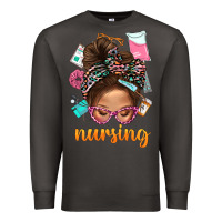 Smoke Messy Bun Nursing With Leopard Glasses Bbs Premium Sweatshirt - BundleAndBundleShop