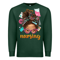 Sports Green Messy Bun Nursing With Leopard Glasses Bbs Premium Sweatshirt - BundleAndBundleShop