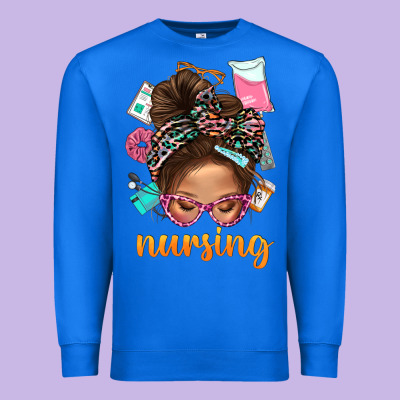 Messy Bun Nursing With Leopard Glasses Bbs Premium Sweatshirt Designed By Bundleandbundleshop